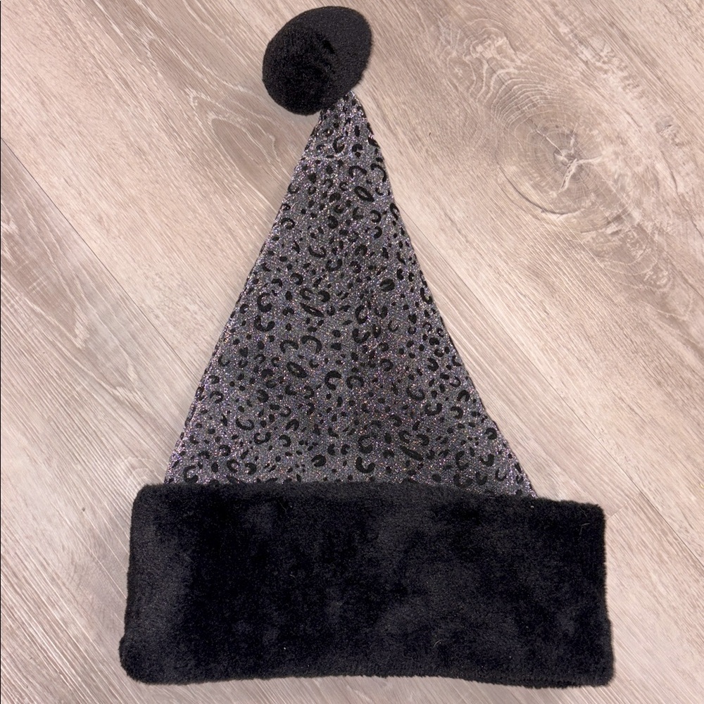 Fuzzy Leopard Santa Hat